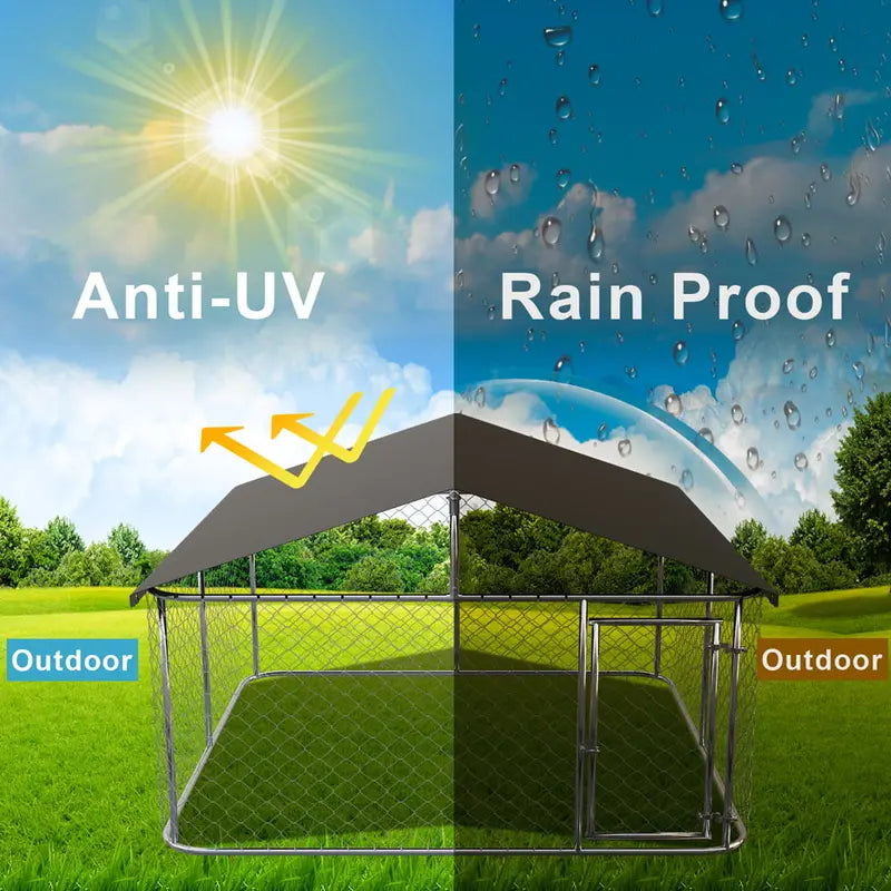 Petony Heavy Duty Outdoor Dog Kennel with UV & Water Resistant Roof Cover, Chain-Link Fence & Secure Swing Gate