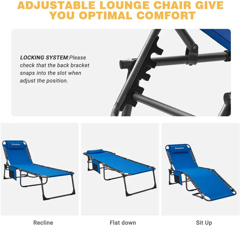 Lightweight 4-Fold Aluminum Chaise Lounge Chair Portable Beach and Poolside Seating