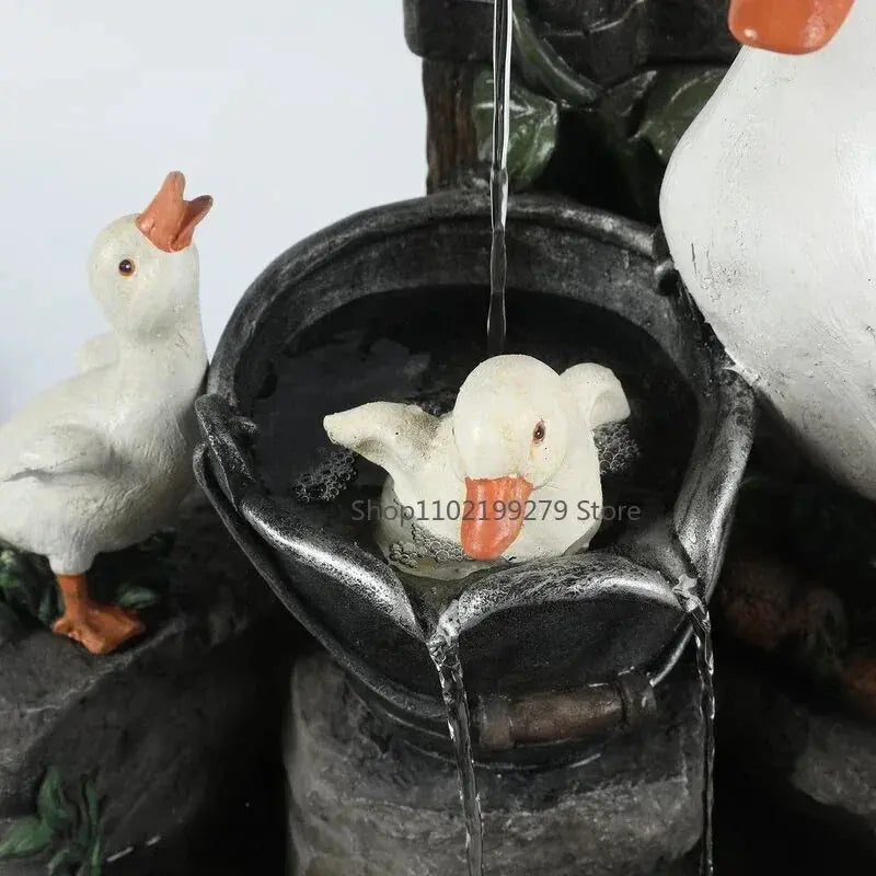 Lunaverde Solar-Powered Garden Fountain Statue Duck & Squirrel Design with Warm LED Glow, Weatherproof Resin for Patio or Balcony