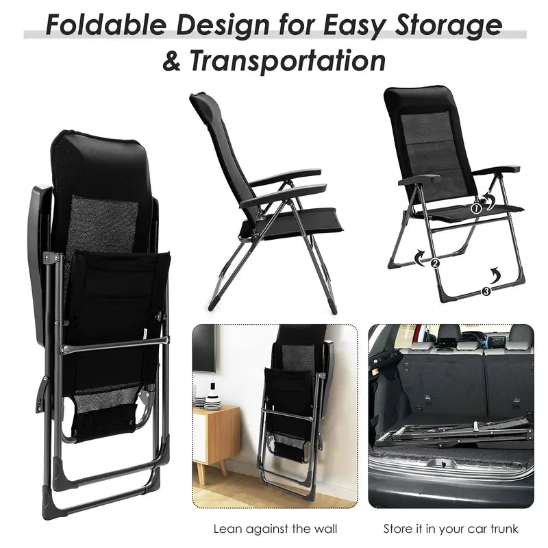Lightweight Folding Sling Patio Chair with Integrated Headrest Support