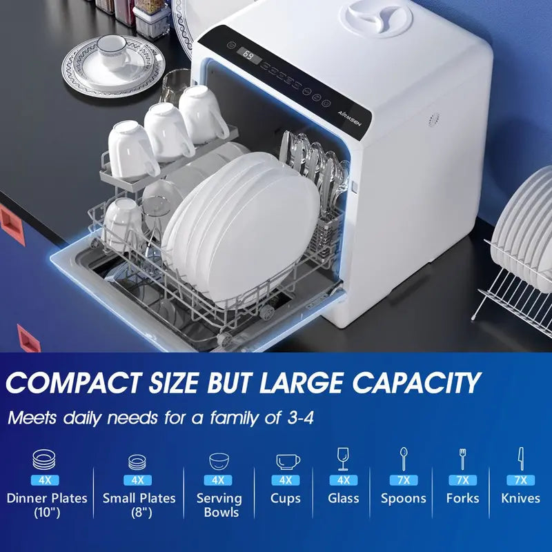 5-Liter Portable Countertop Dishwasher 5 Wash Programs, Built-In Tank, Air-Dry Function