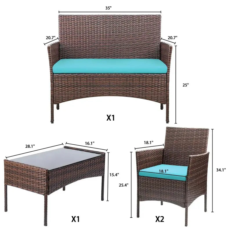 Homall 4-Piece Outdoor Patio Chair Set Synthetic Rattan Wicker Seating with Powder-Coated Frames