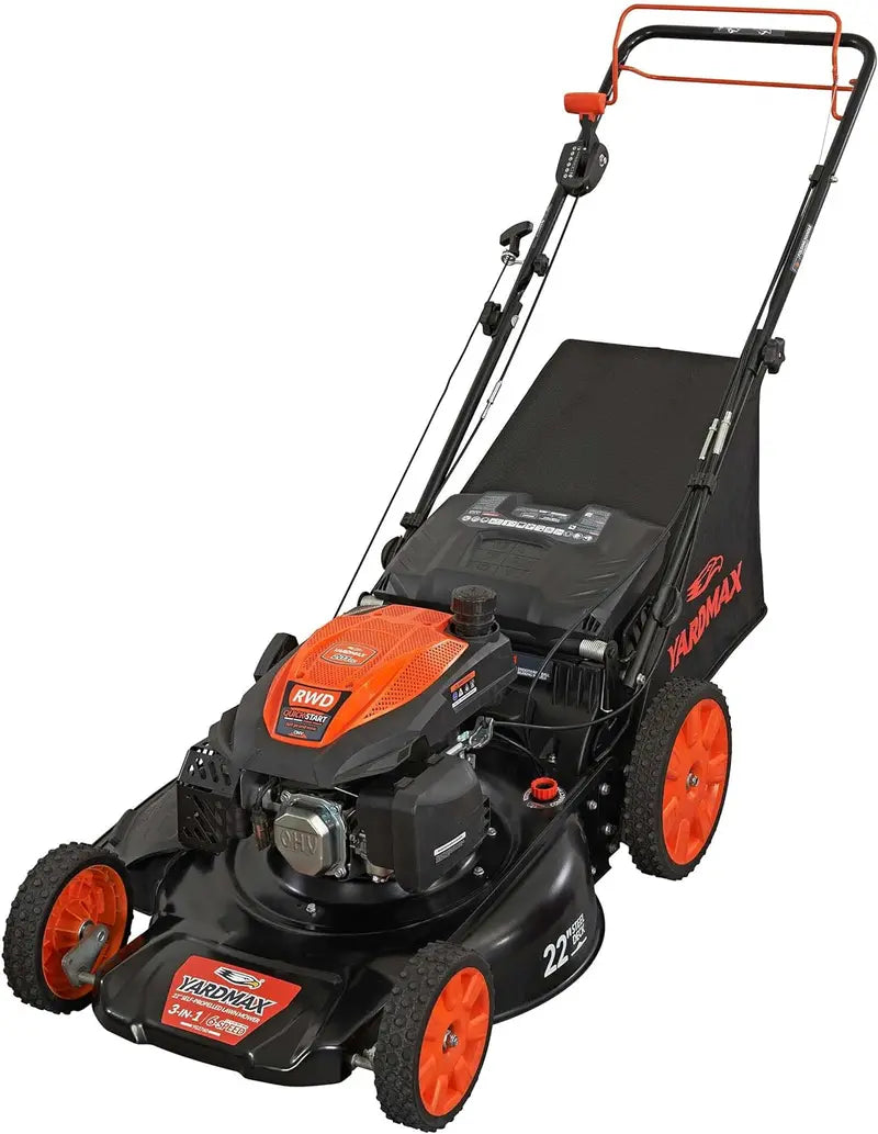 YARDMAX 22-Inch Gas Self-Propelled Lawn Mower 201cc Engine, 6-Speed CVT, 3-in-1 Function