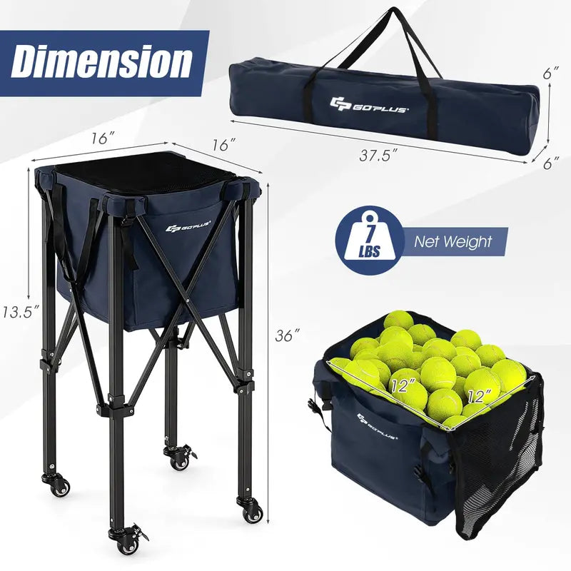 Lightweight Aluminum Tennis Ball Hopper, Collapsible 2-Tier Ball Collector