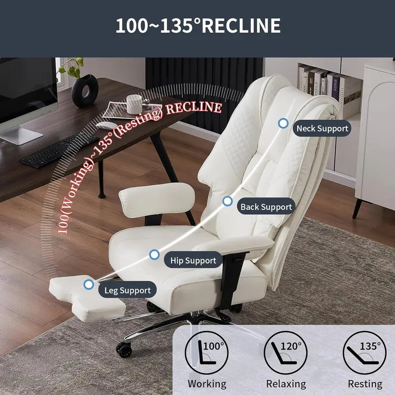 Ergonomic Executive Office Chair High-Back Leather Seat, Lumbar Support & Footrest (400 lb Capacity)