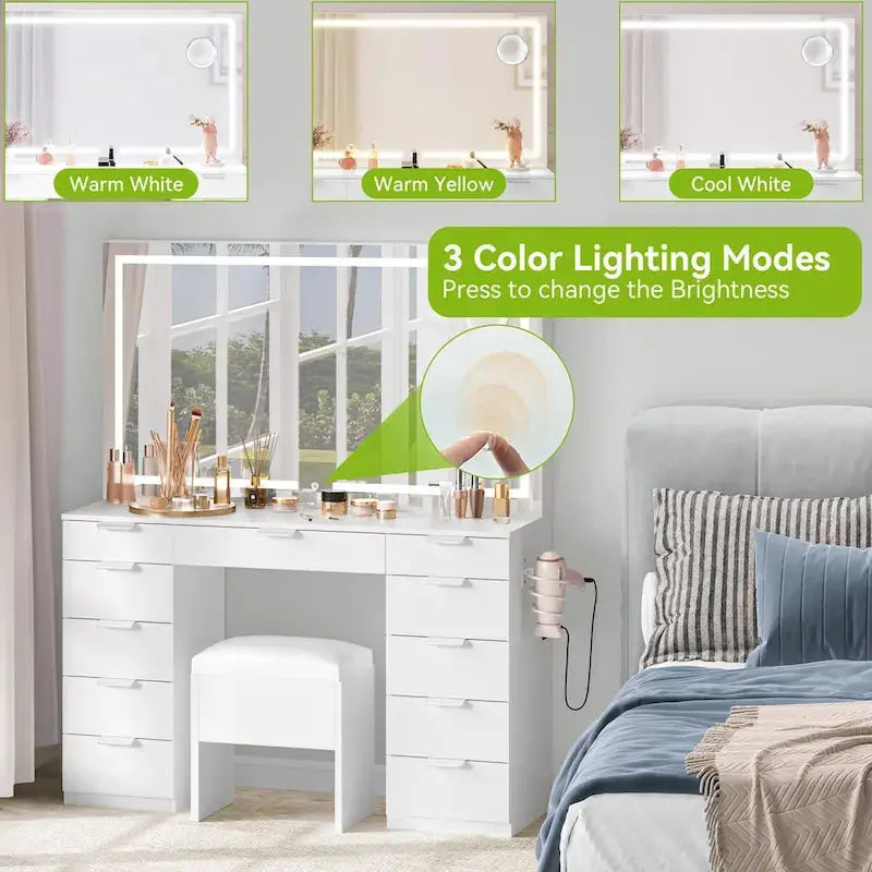 Moasis Illuminated Vanity Cabinet — 46-Inch LED Mirror, Built-in Outlet, Hair Dryer Rack, and Slim Profile