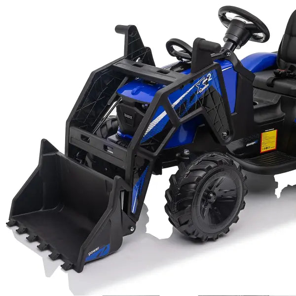 24V 3-in-1 Ride-On Tractor Excavator & Bulldozer Functions, Remote Control, LED Lights, Bluetooth Audio (Blue)