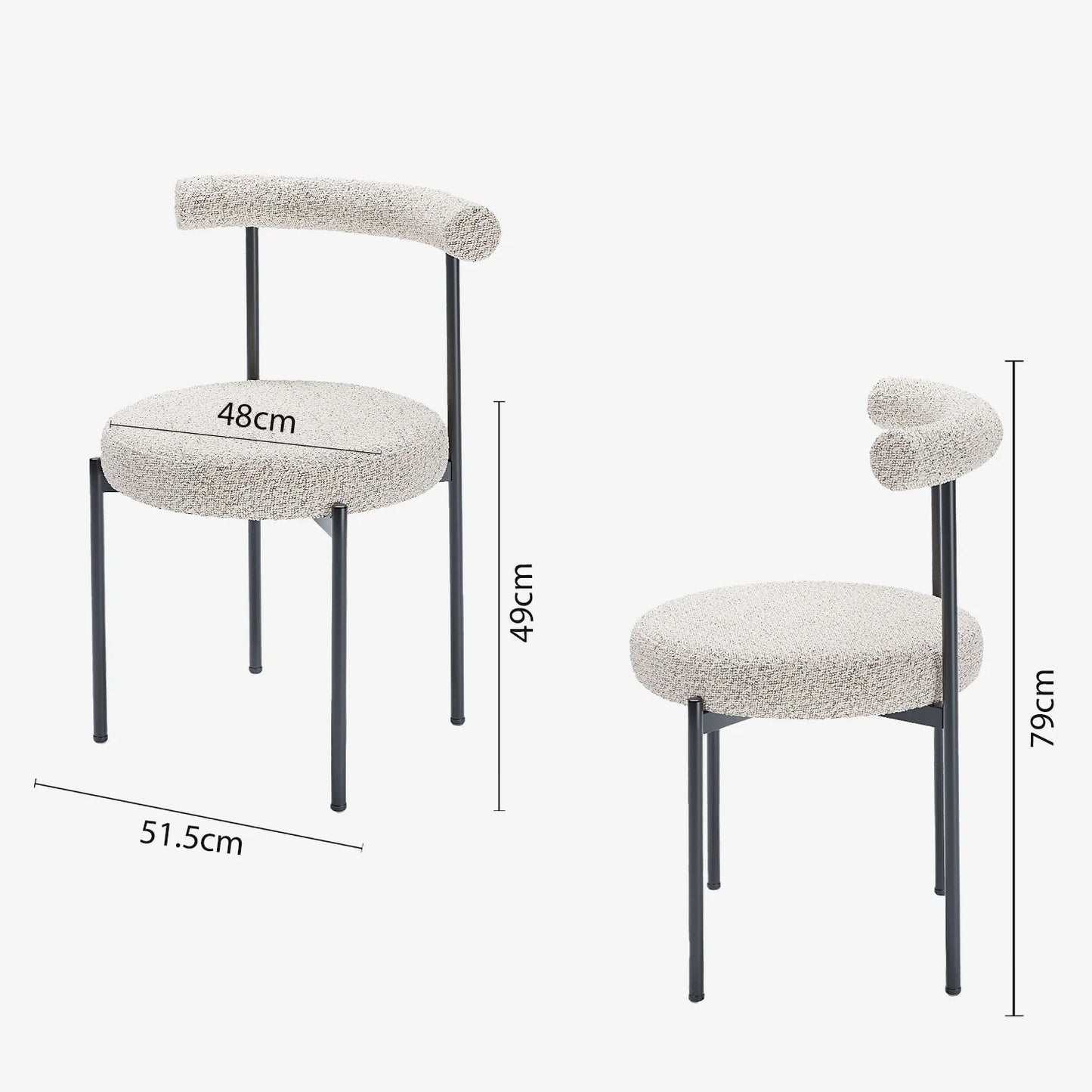 Lot de 2 chaises de salle manger design moderne, bouclette grise et blanche Julia
