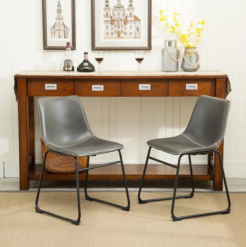 Retro Brown PU Leather Dining Chairs (2-Pack) Vintage-Style Seating with Antique Finish and Comfortable Backrests
