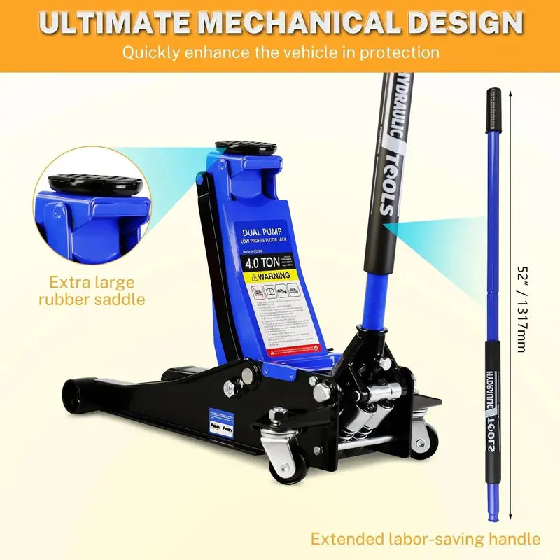 Low-Profile 4-Ton Hydraulic Floor Jack Heavy-Duty Trolley Lift with Dual-Piston Pump, 4″21″ Range, 8000 lb Capacity