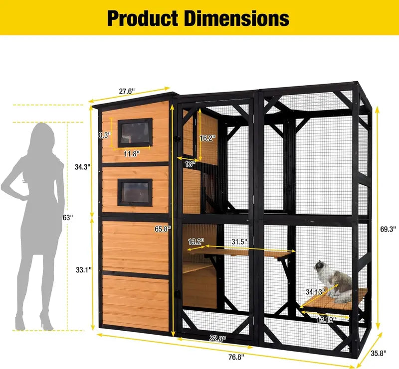 Aivituvin 4-Tier Weatherproof Cat Catio 70″H x 77″L Outdoor Enclosed Play Space