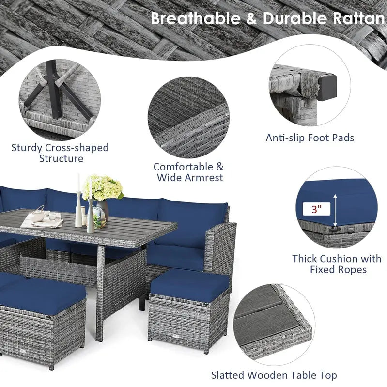 7-Piece Black Rattan Patio Furniture Set All-Weather Outdoor Seating Collection