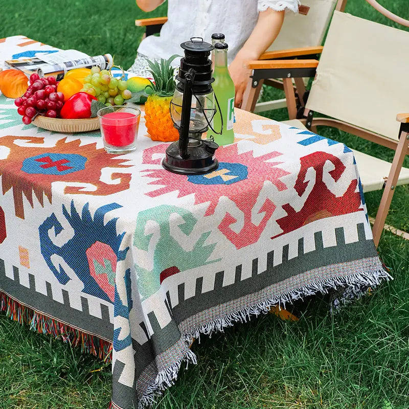American Cartoon-Print Linen Picnic Blanket Lightweight Outdoor Camping Mat