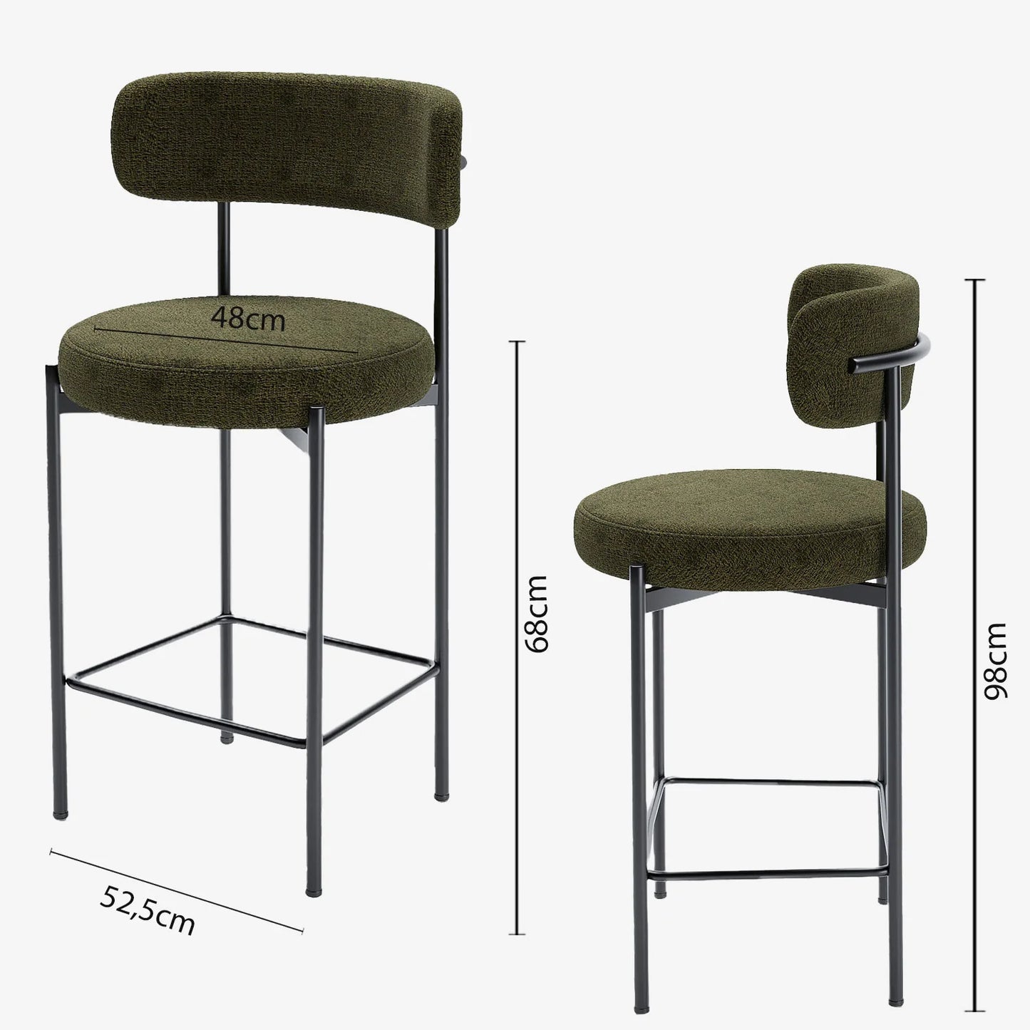 Lot de 2 tabourets de bar velours vert Agathe