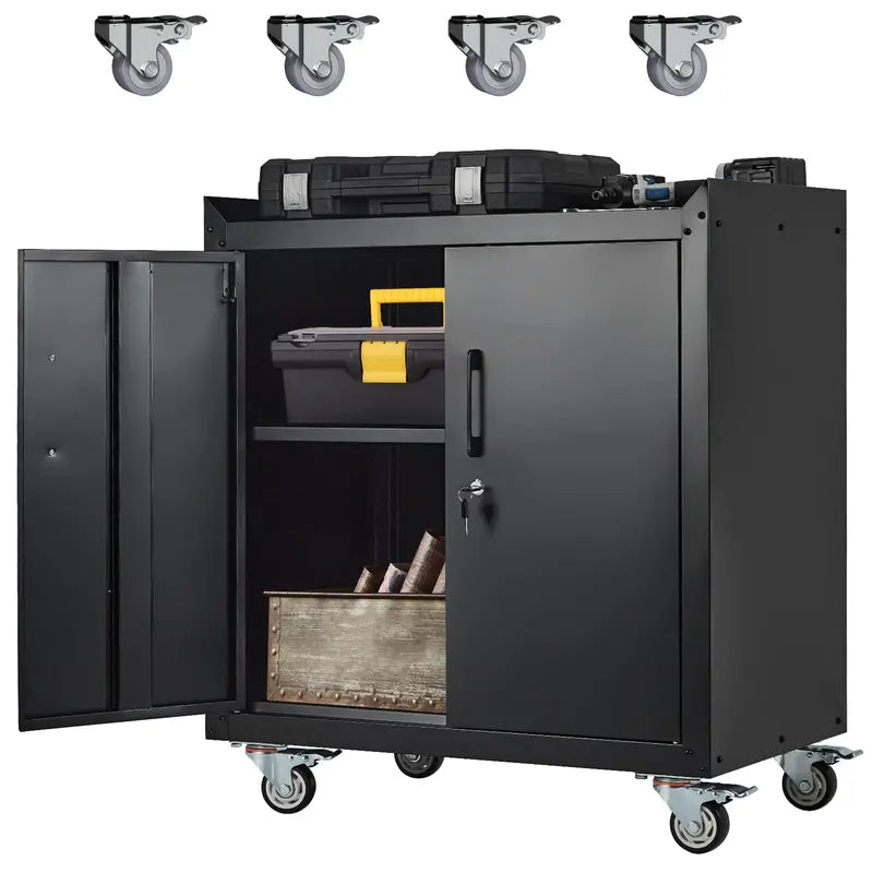 Rolling Metal Tool Cabinet with Lockable Doors and Adjustable Shelving