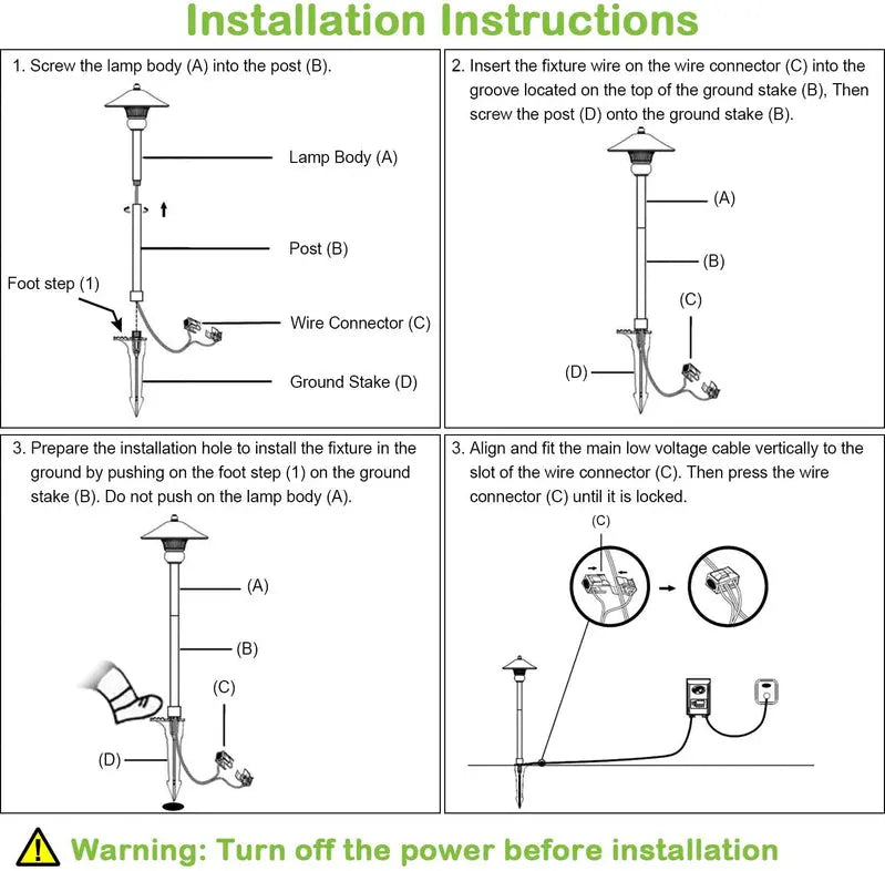 6-Pack Low-Voltage LED Landscape Path Lights 3W, 150LM, 12V Wired