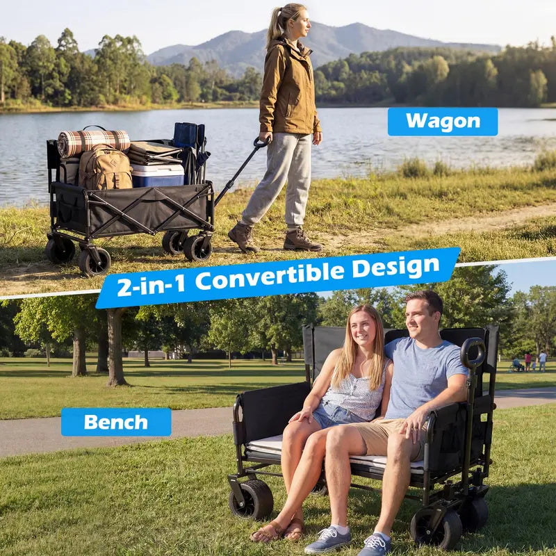 Convertible Wagon-Bench Combo Push/Pull Handle + Padded Seating