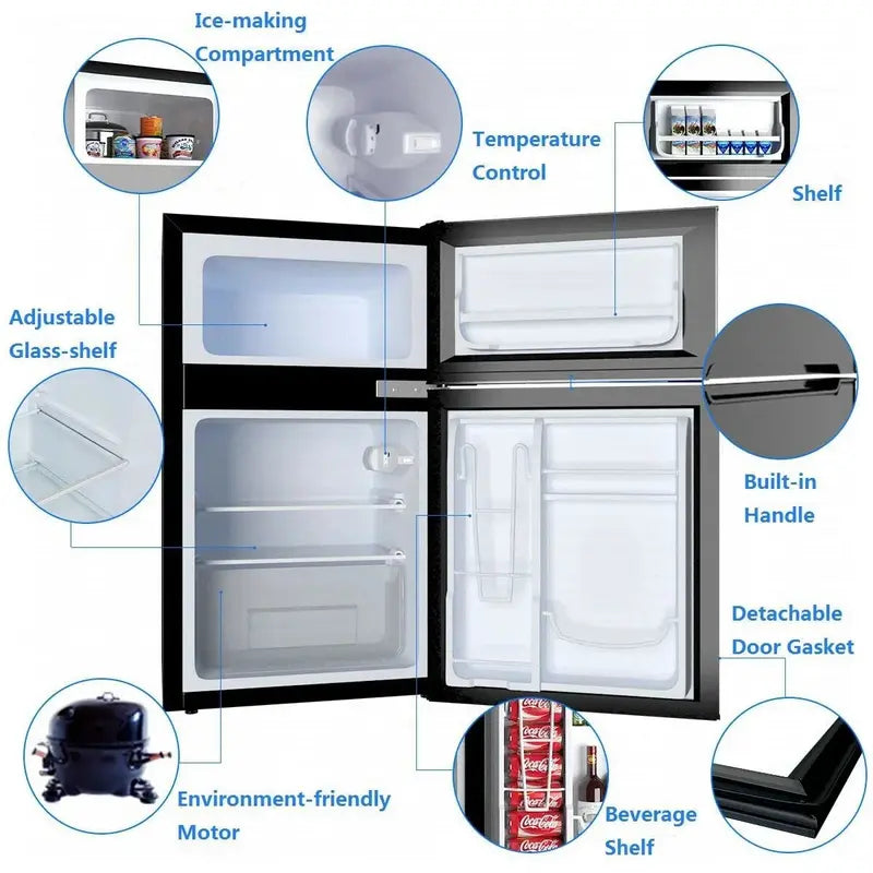 Costway Compact 3.2 Cu. Ft. Mini Fridge with Freezer Space-Saving Grey Cooler for Dorms or Offices