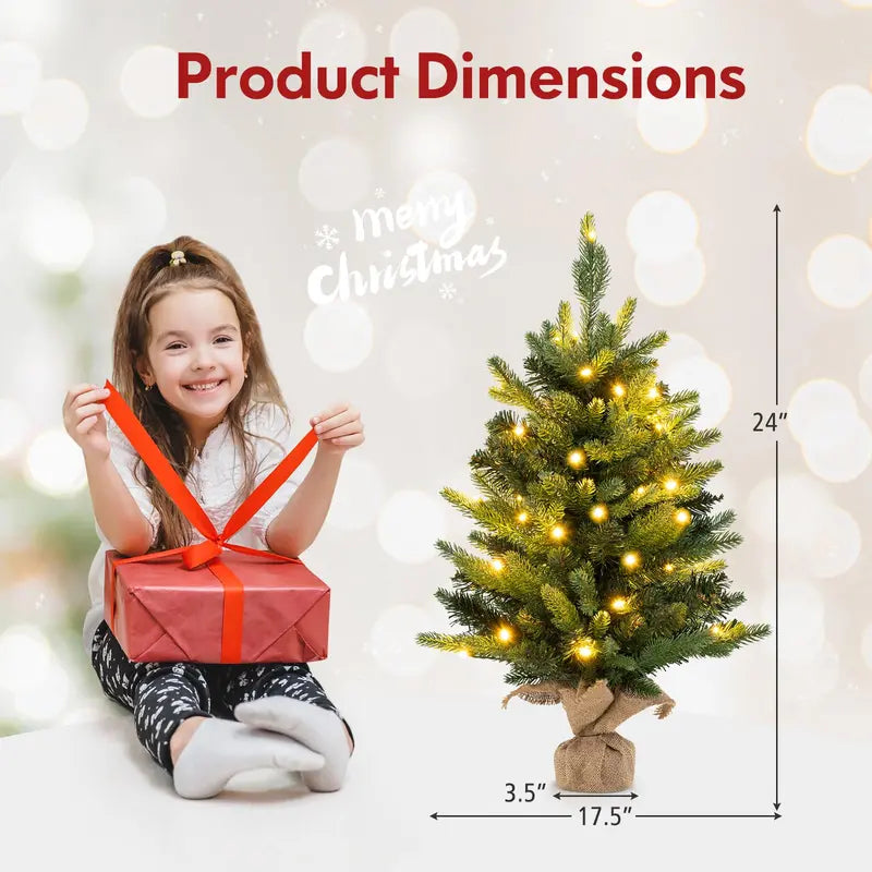 2-Foot Tabletop Pre-Lit Spruce Christmas Tree with 35 Warm White LED Lights