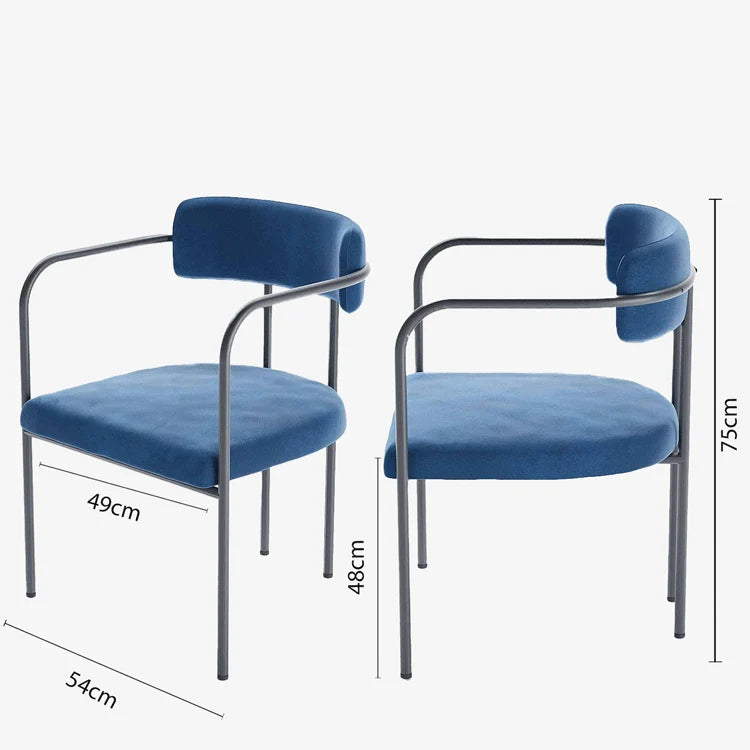 Chaise de salle manger tapiss e avec accoudoirs, velours bleu, Barbara