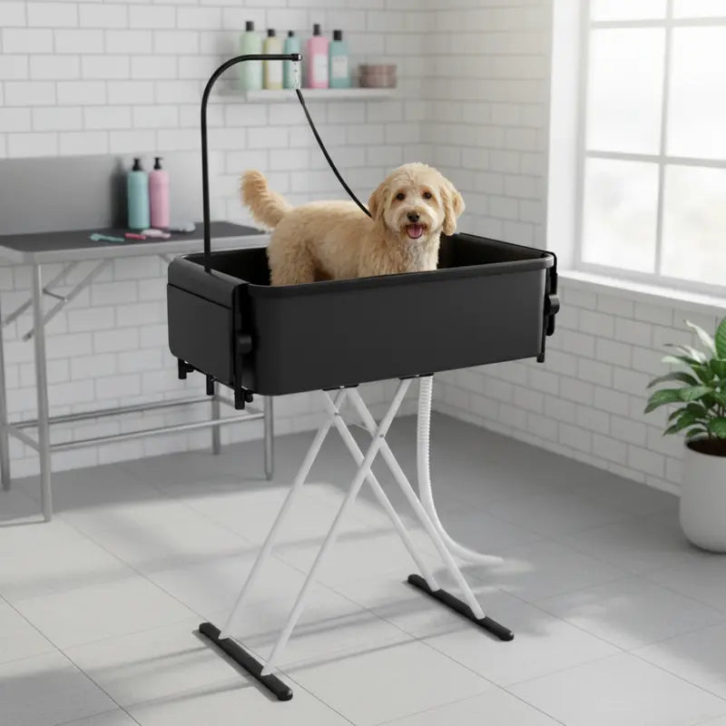 2-in-1 Portable Pet Grooming Station Foldable Bathtub & Table with Drain Hose