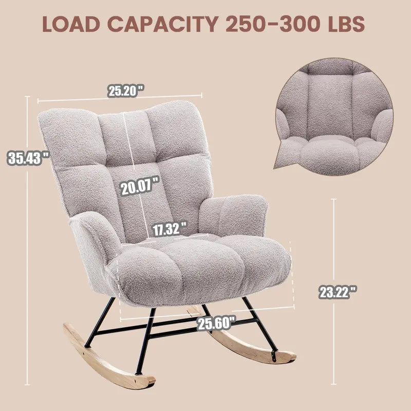 SAETSFEG Nursery Rocking Chair — Ergonomic High-Back Design for Comfortable Feeding and Relaxation
