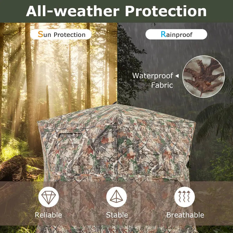 Full-Access 360° Hunting Blind Zippered Entry, Carry Bag, and Compact Ground Shelter for Deer or Turkey