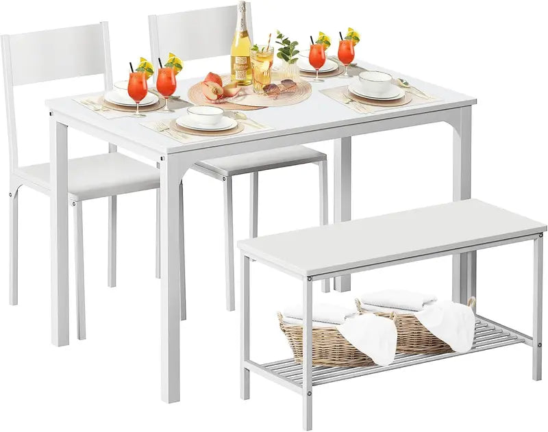 Compact Dining Set: Rectangular Table with 2 Chairs and 1 Bench Modern Bistro-Style Setup for Small Spaces