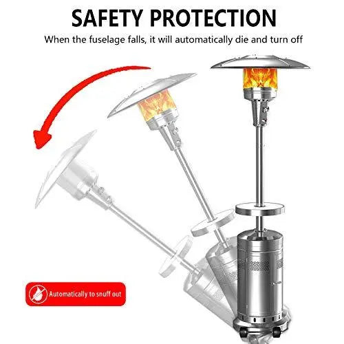 2-Unit Stainless Steel Floor-Standing Patio Heater Set 48,000 BTU Umbrella Style with Wheels (Silver)