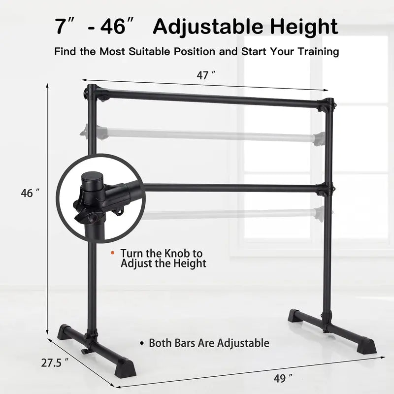 Adjustable Freestanding Double Ballet Barre with Height Range from 7 to 46 Inches