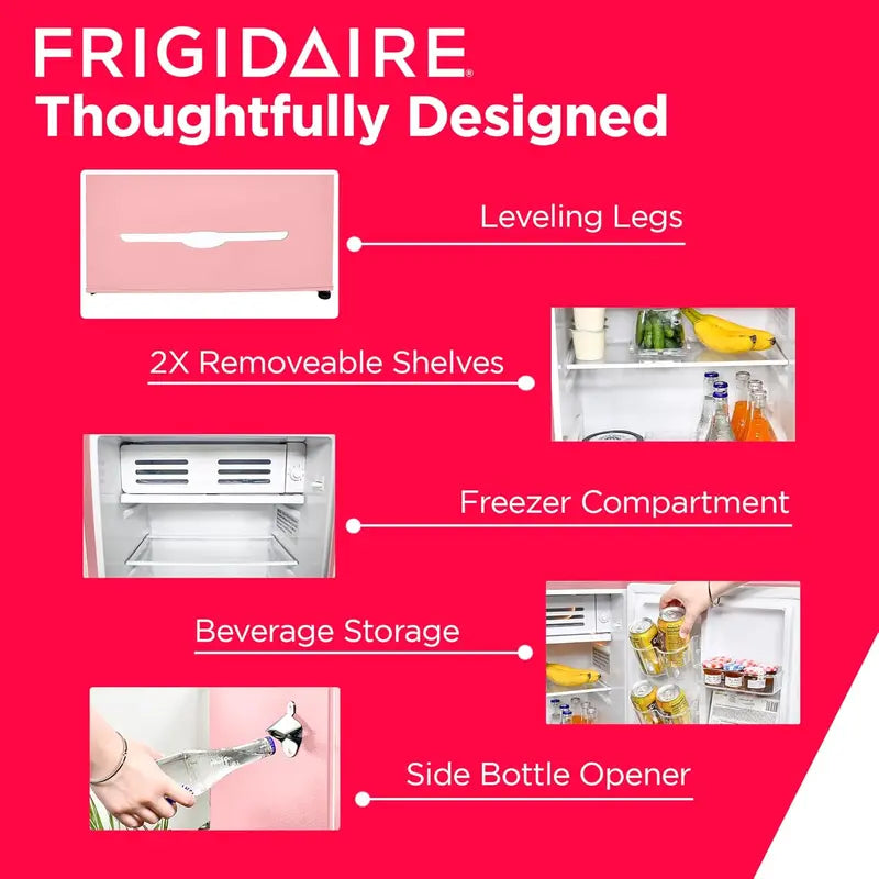 Frigidaire Retro 3.2 Cu. Ft. Pink Coral Bar Fridge with Side Bottle Opener Compact & Stylish