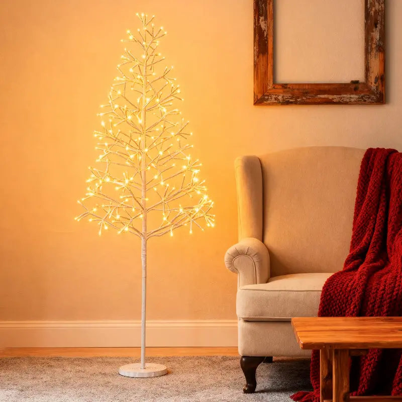 5/6/7-Foot Pre-Lit LED Birch Twig Tree with Warm White Lighting and Reinforced Base