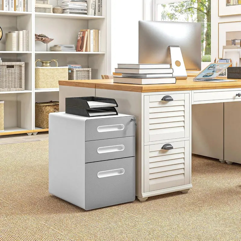 Mobile 3-Drawer Filing Cabinet Locking Legal/A4 File Organizer with Casters for Home Office