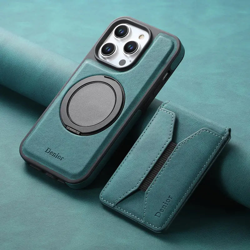 Magnetic Leather Wallet Case for iPhone MagSafe Compatible with Card Slot