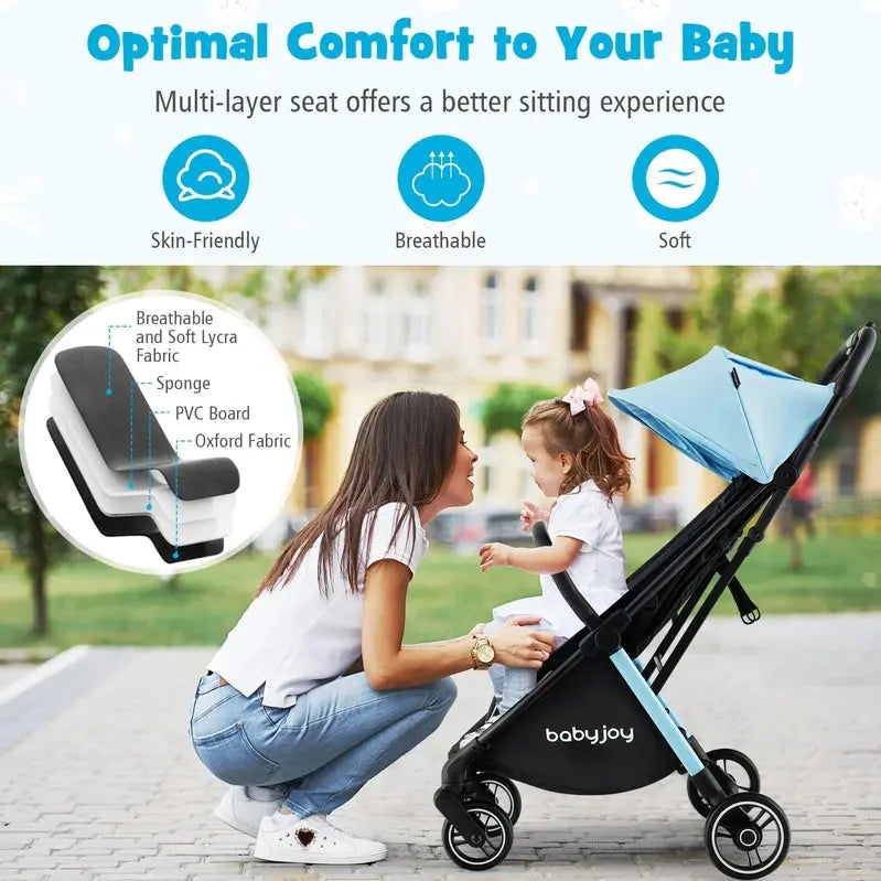 Compact Airplane-Approved Travel Stroller Lightweight Foldable Design for Infants & Toddlers