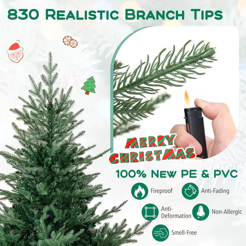 6- or 7-Foot Pre-Lit Artificial Tree Hybrid PVC and PE Branch Construction for Natural Look