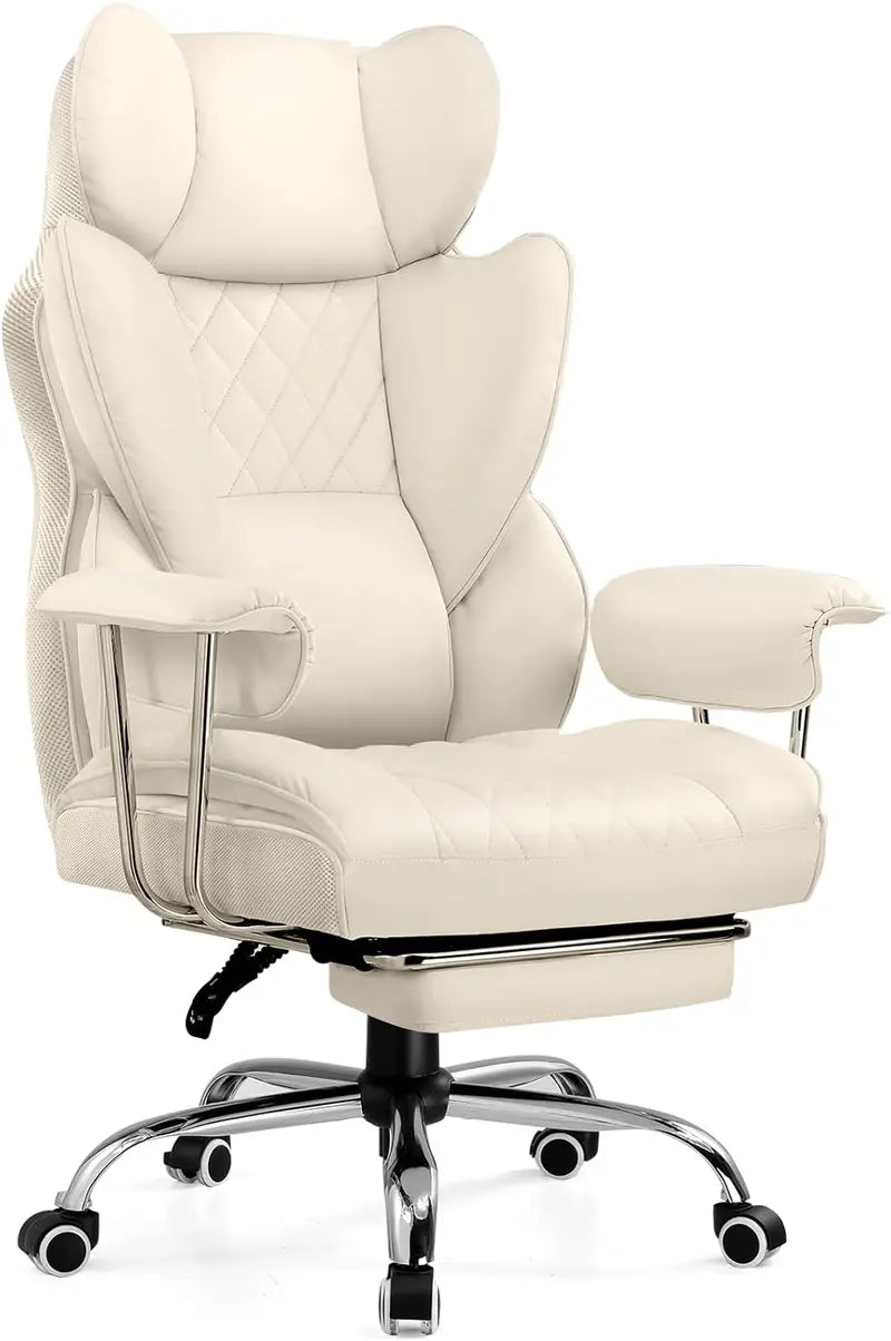 COMHOMA Big & Tall Executive Gaming Chair High-Back Leather Office Chair with Footrest, Pocket Spring Lumbar Support, and Soft Fixed Armrests
