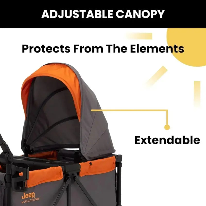 Delta Children Jeep Sport All-Terrain Stroller Wagon Includes Canopy & Parent Organizer