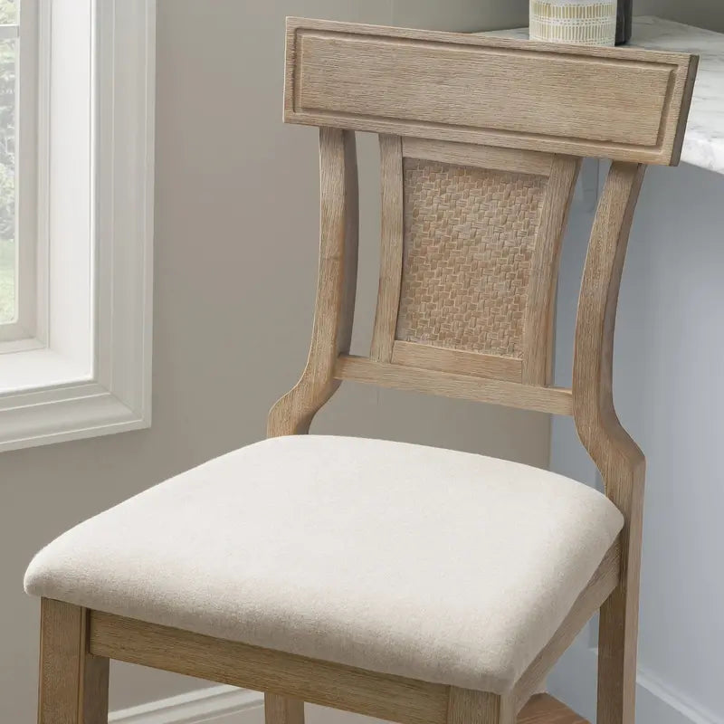 Linon Rylan 30-Inch Bar Stool Rustic Brown Wood Frame with Beige Fabric Seat