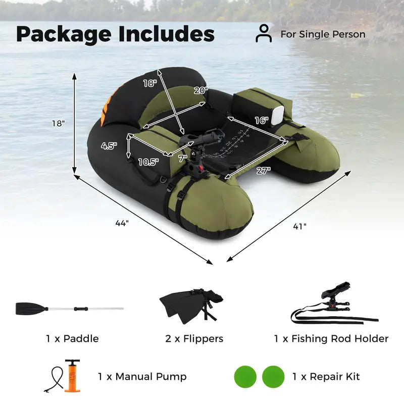 Reinforced Inflatable Float Tube for Anglers Featuring Rod Holder and Durable Construction