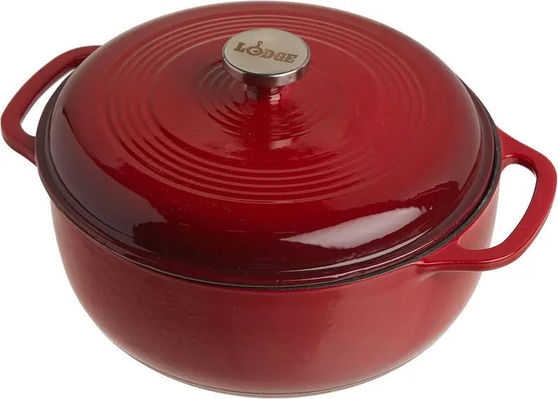 Lodge 6-Quart Island Spice Red Enamel Cast Iron Dutch Oven Moisture-Sealing Lid, Dual Handles