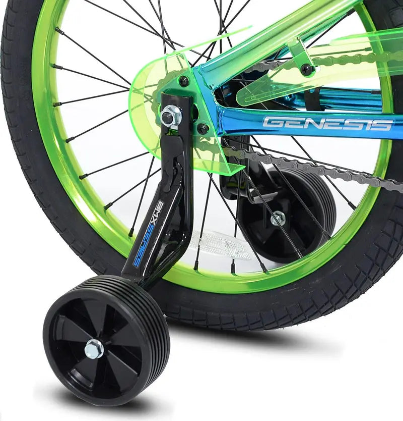 Genesis Glitch 18-Inch Boys’ BMX Bike Blue and Green Youth Frame with Alloy Components