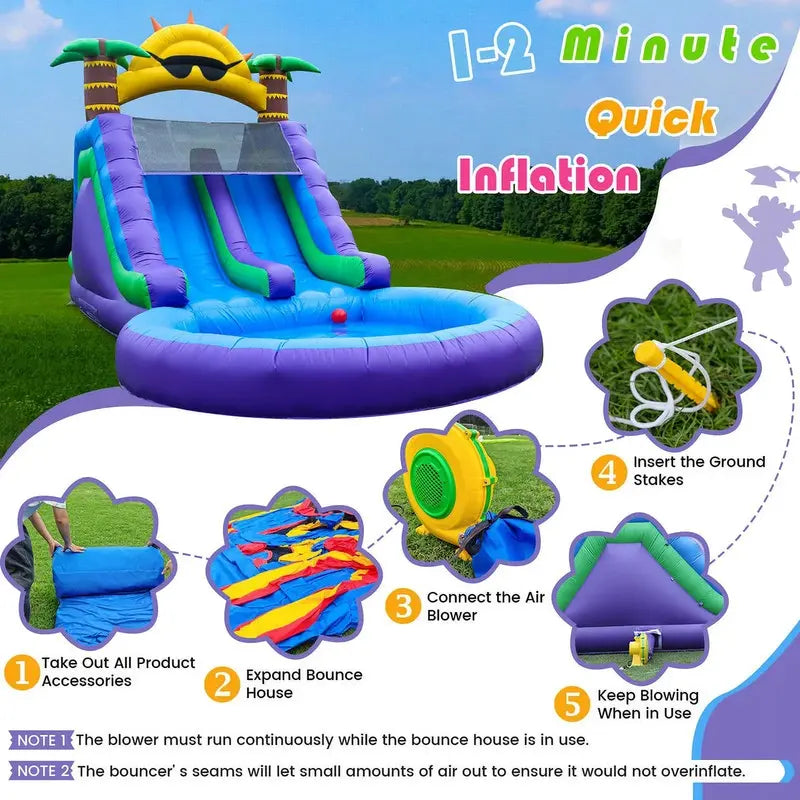 Relunch 26-Foot Inflatable Dual-Lane Water Slide for Kids & Adults PVC Outdoor Splash Park with Blower & Pool