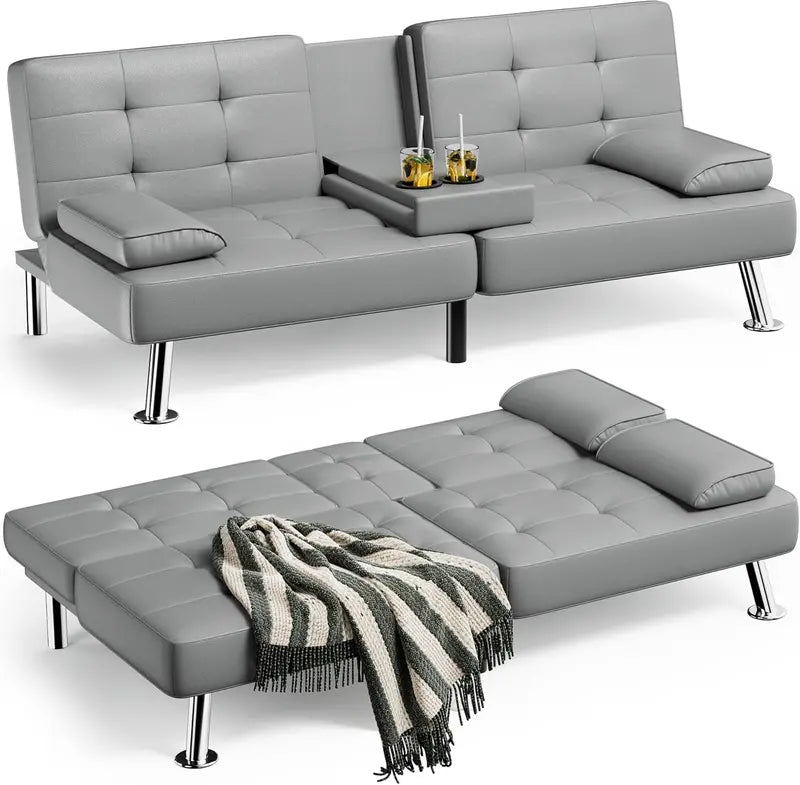 Homall Leather Futon Sofa Bed Adjustable Recliner with Removable Armrests & Dual Cup Holders