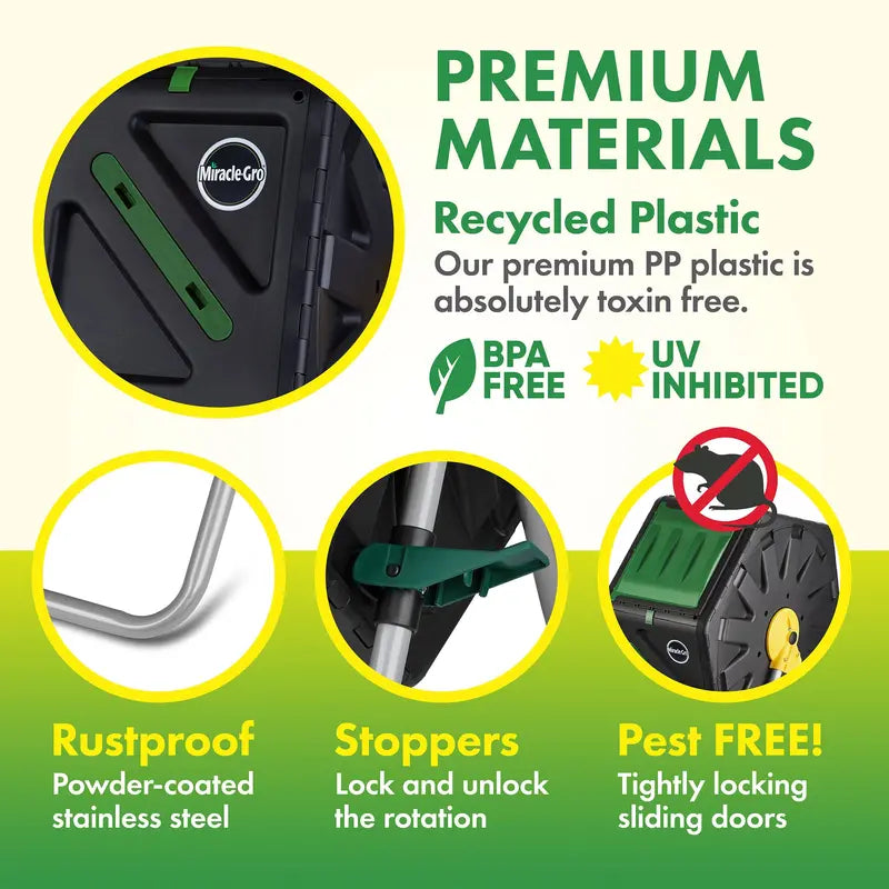 Miracle-Gro Single Chamber Outdoor Garden Compost Bin 18.5gal (70L) Capacity Heavy Duty, Easy to Assemble Tumbling Composter Gardening Gloves Included
