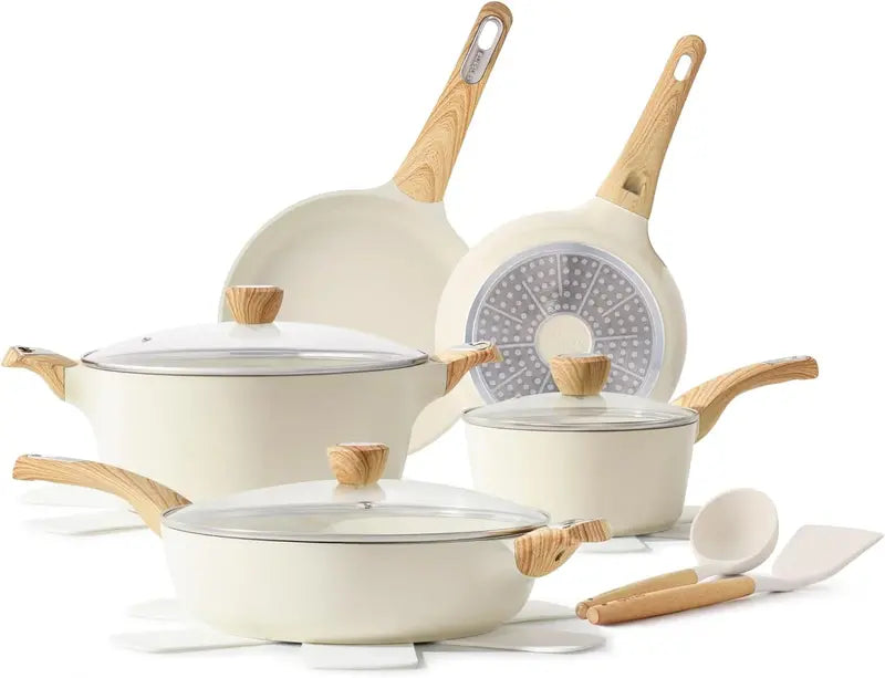 14-Piece Nonstick Cookware Set PFAS-, PTFE-, PFOA- & PFOS-Free Induction-Compatible Pots and Pans with Frying Pans