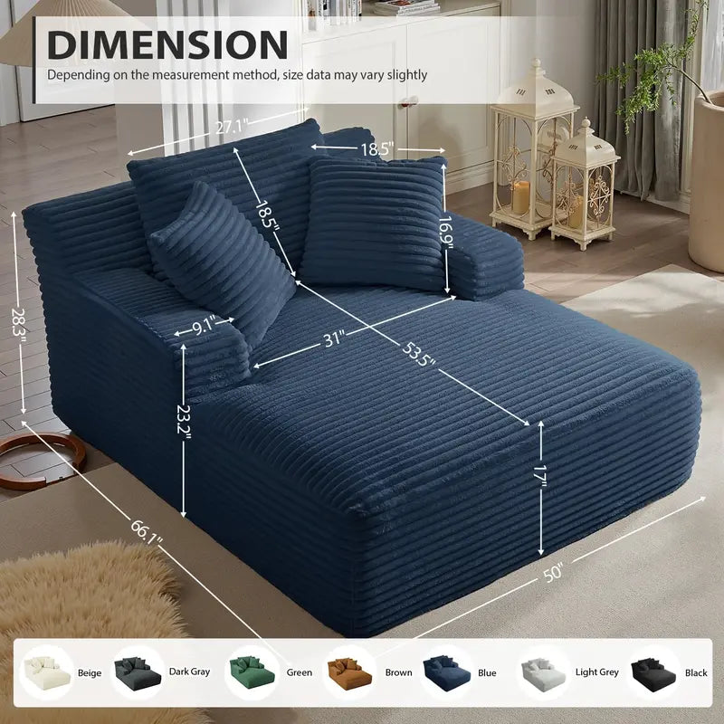50-Inch Oversized Corduroy Recliner Sofa Bed Deep-Seating Cloud Lounge Chair