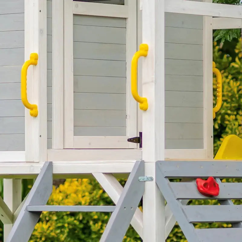ROVO Wooden Tower Cubby House with Slide, Sandpit, Climbing Wall, and Tic-Tac-Toe Panel