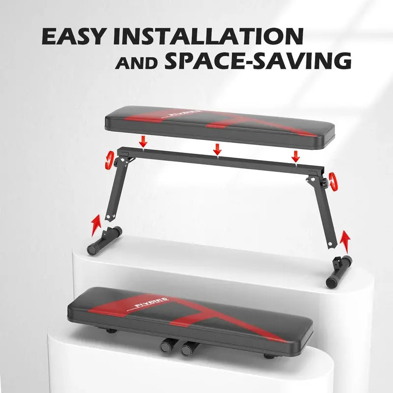 FLYBIRD Foldable Flat Weight Bench, Compact & Durable for Home Gym, Supports 600 lbs, Easy Assembly, Adjustable Foot Caps