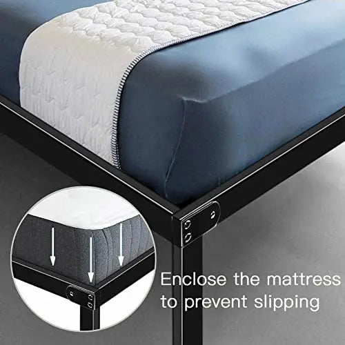 HAAGEEP Queen Bed Frame 18″ High Platform with Storage, No Box Spring Needed, Heavy Duty Steel, Easy Assembly